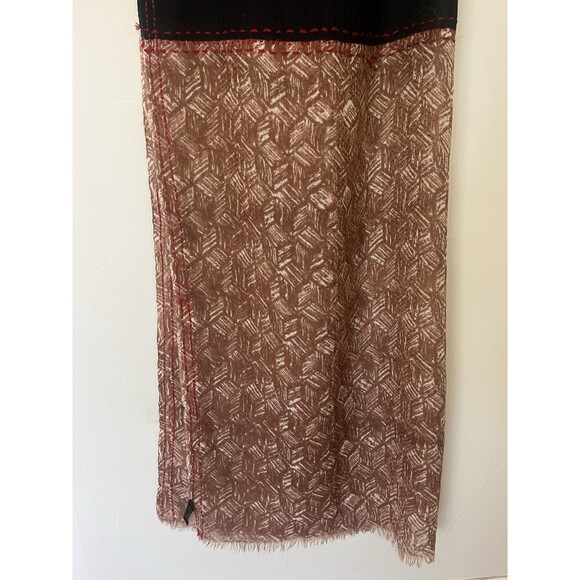 Yoko Australian Merino Wool & Silk Scarf Wrap, One Of A Kind Red Tan Black Cream - Picture 5 of 12